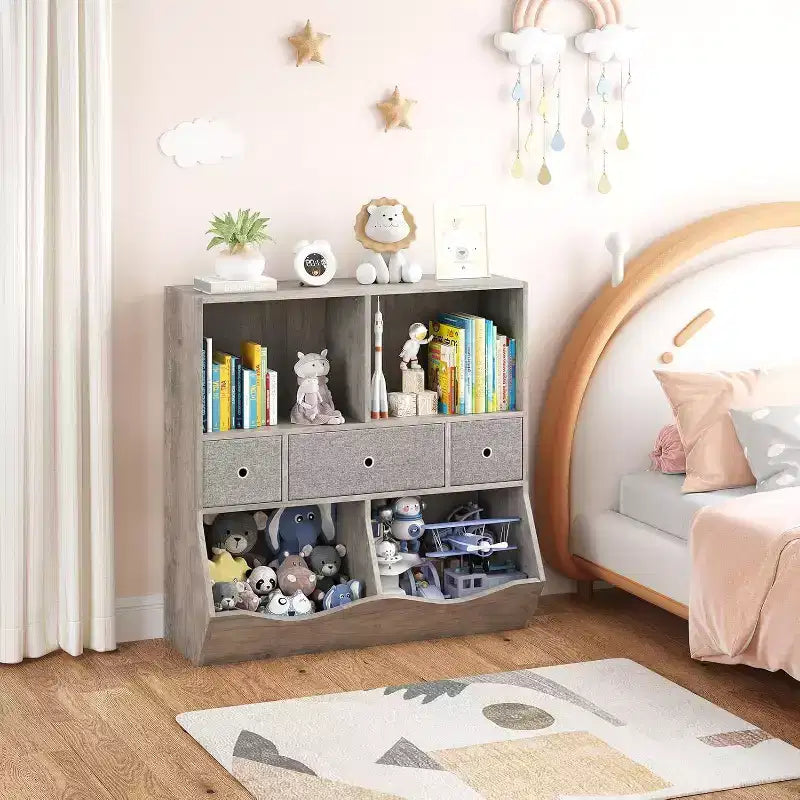 Organizzatore portagiochi a 7 scomparti per bambini con cassetti – Scaffale colorato per la sala giochi dei bambini