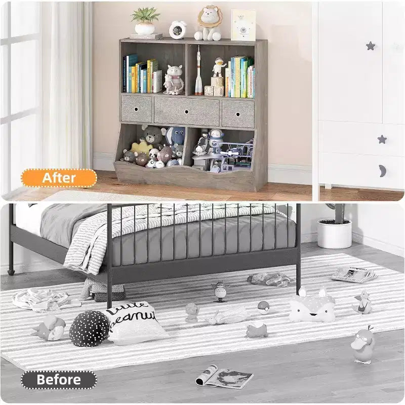 Organizzatore portagiochi a 7 scomparti per bambini con cassetti – Scaffale colorato per la sala giochi dei bambini
