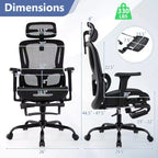 Sedia da Ufficio Ergonomica con Poggiatesta Girevole e Supporto Lombare Regolabile – Rete, 150 kg