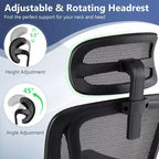 Sedia da Ufficio Ergonomica con Poggiatesta Girevole e Supporto Lombare Regolabile – Rete, 150 kg