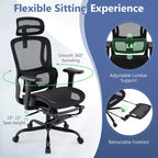 Sedia da Ufficio Ergonomica con Poggiatesta Girevole e Supporto Lombare Regolabile – Rete, 150 kg