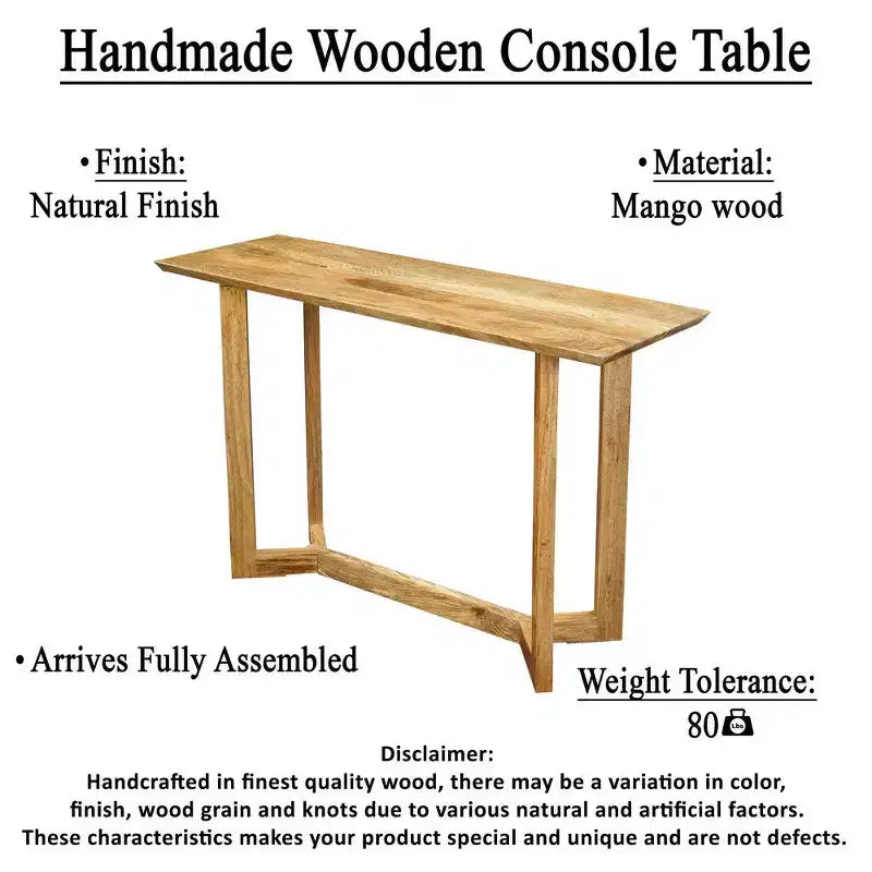 Consolle rettangolare in legno di mango da 122 cm con ripiano