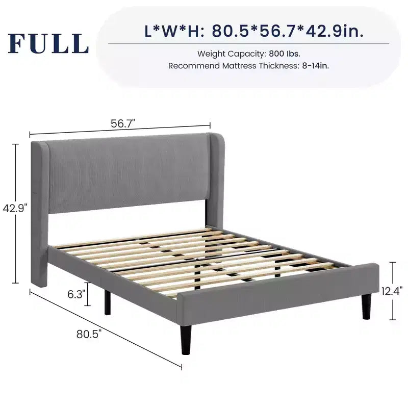 Letto imbottito in velluto con testiera ad ali – Una piazza e mezza/Matrimoniale/King Size
