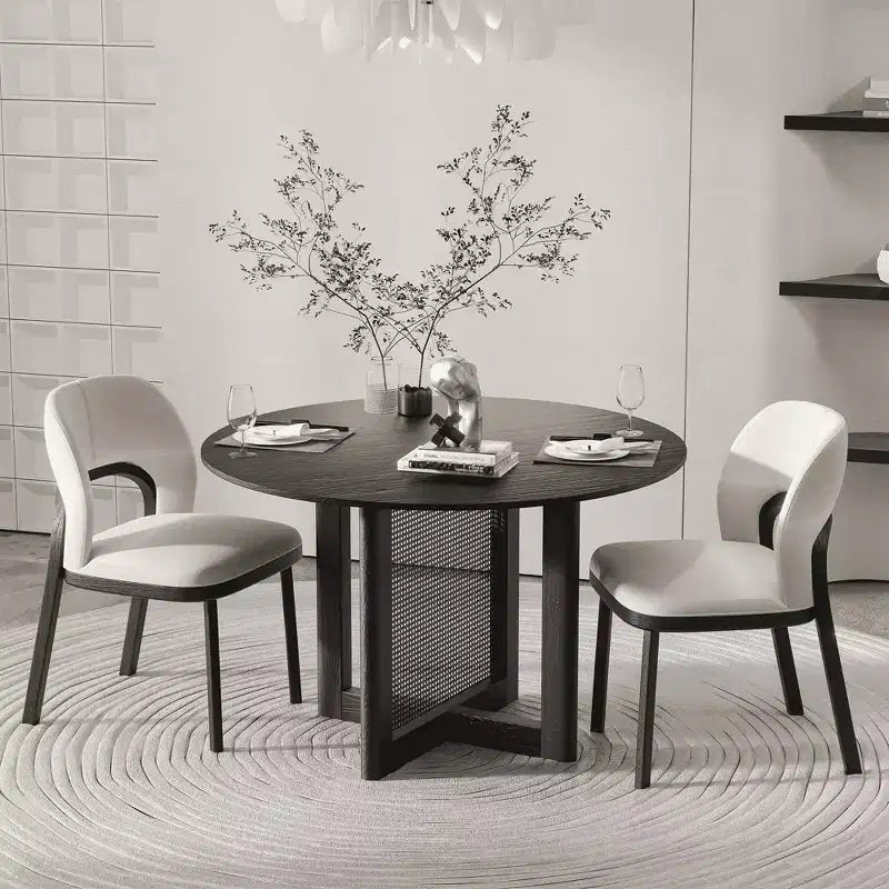 Tavolo da pranzo rotondo in legno da 46" per 4 persone – Tavolo in stile rustico moderno per cucina e sala da pranzo