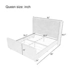 Struttura letto a piattaforma imbottita in velluto a coste con testiera ad ali – Crema, Misura Queen
